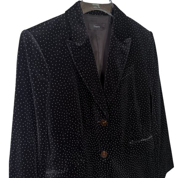 Theory Women's Size 10 Andorie Dot Velvet Jacket Black White Polka Dot Career - Picture 3 of 11